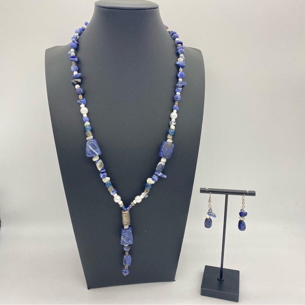 Sodalite Mixed Media Necklace and Earring Set Artisan Made